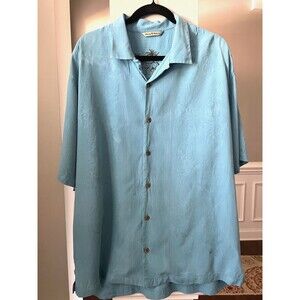 Men's Tommy Bahama 100% Silk Shirt w/Embroidered Elephants Turquoise Sz XL